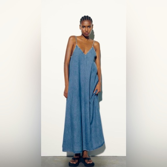 Zara Dresses & Skirts - ZARA Denim Blue Maxi Dress
